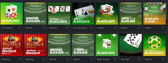Deze blackjack spellen biedt BC game aan in 2023